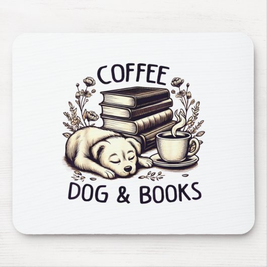 Funny Cute Coffee Dog Books Lover Women Men Kids Mousepad (Vorne)