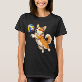 Funny Cute Corgi Dog Playing Volleyball Sports T-Shirt