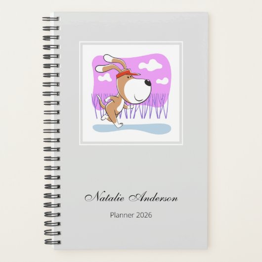 Funny Cute Dog Puppy Jogging Run Fitness 2026 Planer (Vorderseite)