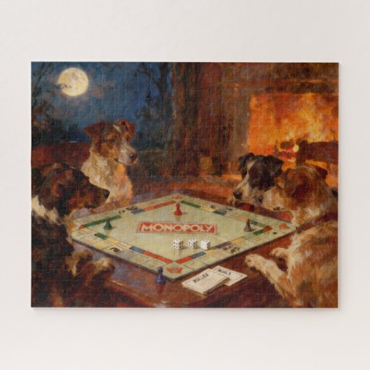 Funny Cute Dogs Playing A Board Game Puzzle (Horizontal)
