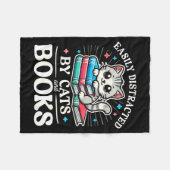 Funny Cute Easily Distracted By Cats And Books Fleecedecke (Vorderseite (Horizontal))