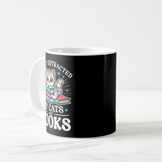 Funny Cute Easily Distracted By Cats And Books  Kaffeetasse (Vorderseite Links)