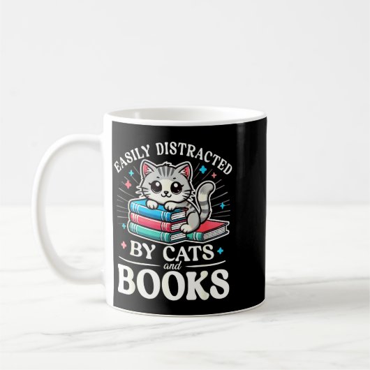 Funny Cute Easily Distracted By Cats And Books Kaffeetasse (Links)