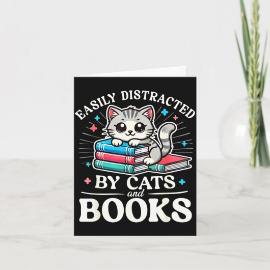 Funny Cute Easily Distracted By Cats And Books Karte (Vorderseite)