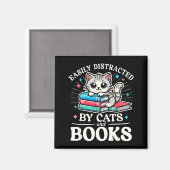 Funny Cute Easily Distracted By Cats And Books Magnet (Vorderseite/Rückseite)