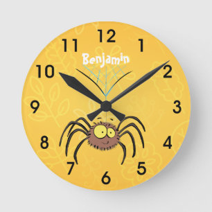Funny cute fluffy spider cartoon runde wanduhr