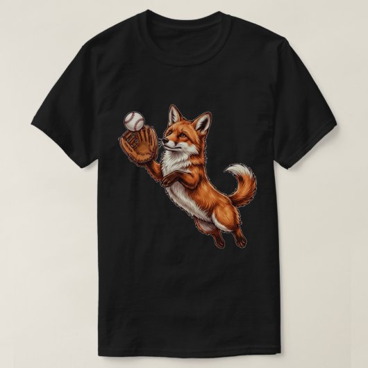 Funny Cute Fox Playing Baseball Catching Ball T-Shirt (Design vorne)