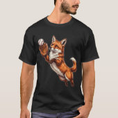 Funny Cute Fox Playing Baseball Catching Ball T-Shirt (Vorderseite)