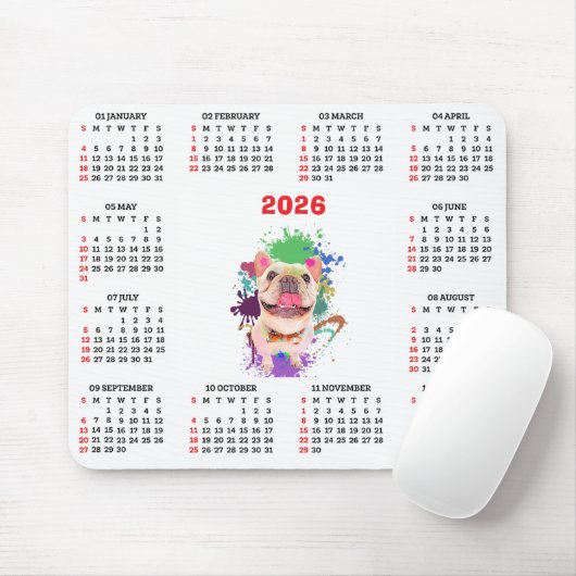 Funny Cute Frenchie Dog Calendar  Mousepad (Mit Mouse)