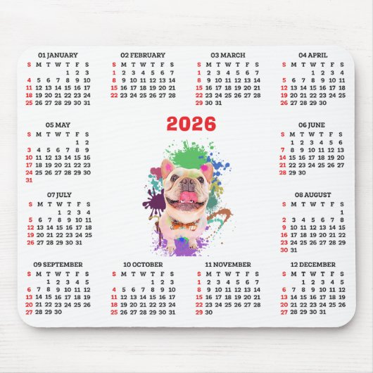 Funny Cute Frenchie Dog Calendar  Mousepad (Vorne)