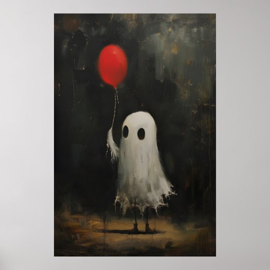 Funny Cute Ghost Holding Red Balloon, Vintage Poster (Vorne)