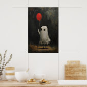 Funny Cute Ghost Holding Red Balloon, Vintage Poster (Küche)