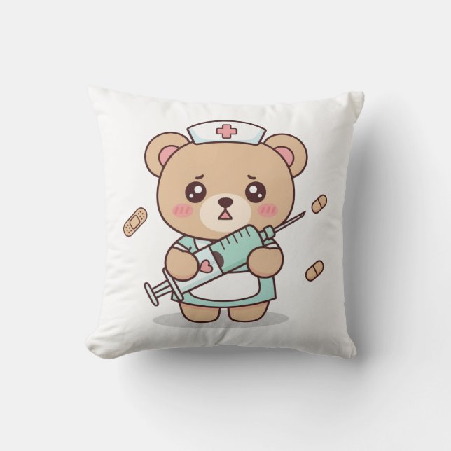 Funny Cute Kawaii Nurse Teddy Bear Pillow Kissen (Vorderseite)