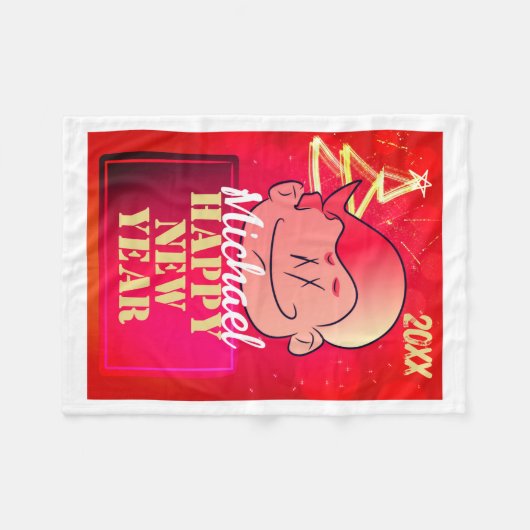 Funny Cute Little Cartoon Boy Happy New Year Fleecedecke (Vorderseite (Horizontal))