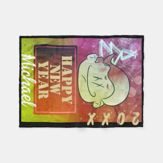 Funny Cute Little Cartoon Boy Happy New Year T Shi Fleecedecke (Vorderseite (Horizontal))