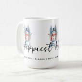 Funny Cute MInimal Snowman Frosted Forest Xmas Kaffeetasse (Vorderseite Links)