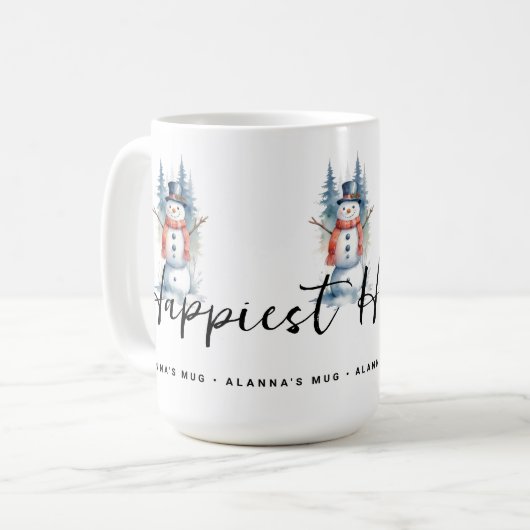 Funny Cute MInimal Snowman Frosted Forest Xmas Kaffeetasse (Vorderseite Links)