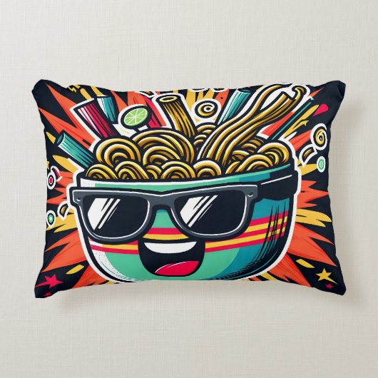 Funny Cute Noodle Cartoon Ramen Bowl Dekokissen (Vorderseite)