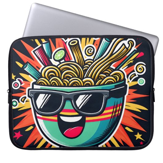 Funny Cute Noodle Cartoon Ramen Bowl Laptopschutzhülle (Vorderseite)