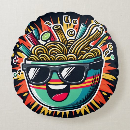 Funny Cute Noodle Cartoon Ramen Bowl Rundes Kissen (Vorderseite)