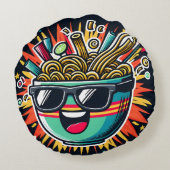 Funny Cute Noodle Cartoon Ramen Bowl Rundes Kissen (Rückseite)