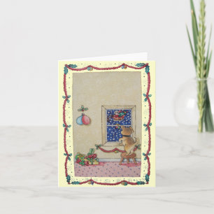 Funny cute puppy and father Christmas sleigh Feiertagskarte