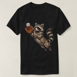 Funny Cute Raccoon Playing Baseball Catching Ball  T-Shirt