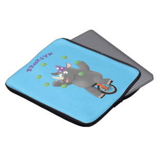 Funny cute rhino juggling on unicycle laptopschutzhülle