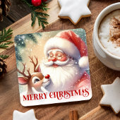 Funny Cute Santa Claus Rudolph Drink Coasters Rechteckiger Pappuntersetzer