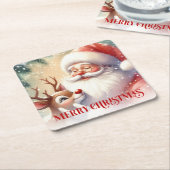 Funny Cute Santa Claus Rudolph Drink Coasters Rechteckiger Pappuntersetzer (angewinkelt)