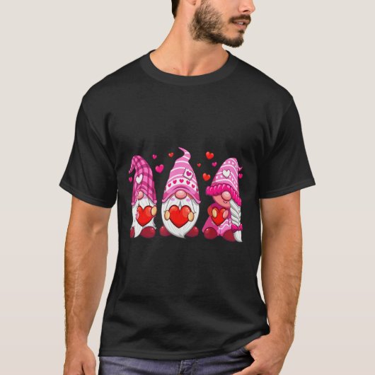 Funny Cute Three Gnomies Nk Hearts Matching Vale T-Shirt (Vorderseite)