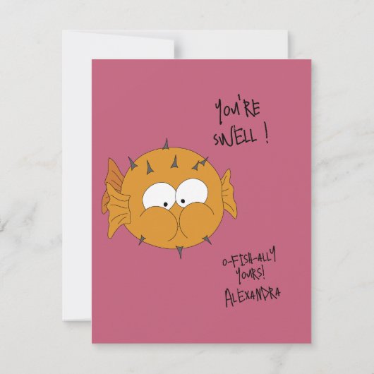 Funny Cute “You’re Swell” Puffer Fish Pun  Mitteilungskarte (Rückseite)