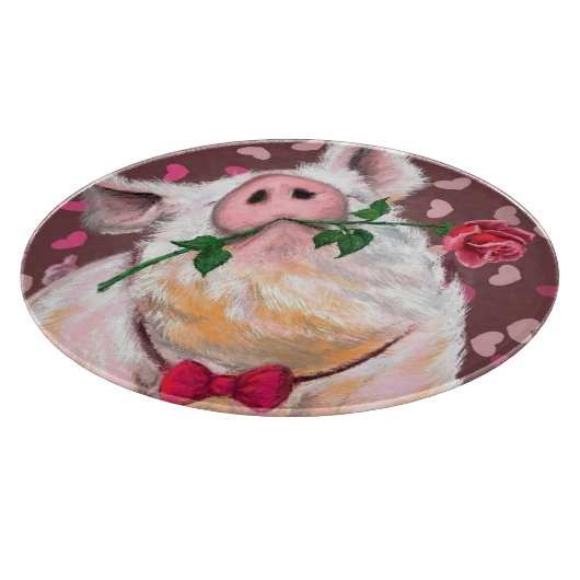 Funny Cutting Board Gentleman Pig mit Rose Schneidebrett (Ecke)