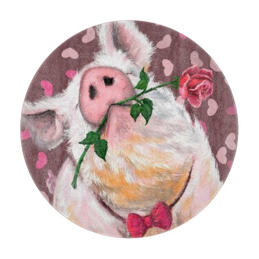 Funny Cutting Board Gentleman Pig mit Rose Schneidebrett (Vorderseite)