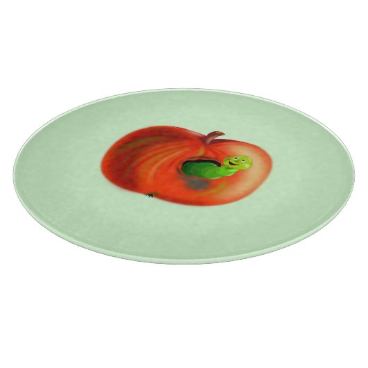 Funny Cutting Board mit Wurm in Red Apple Schneidebrett (Ecke)