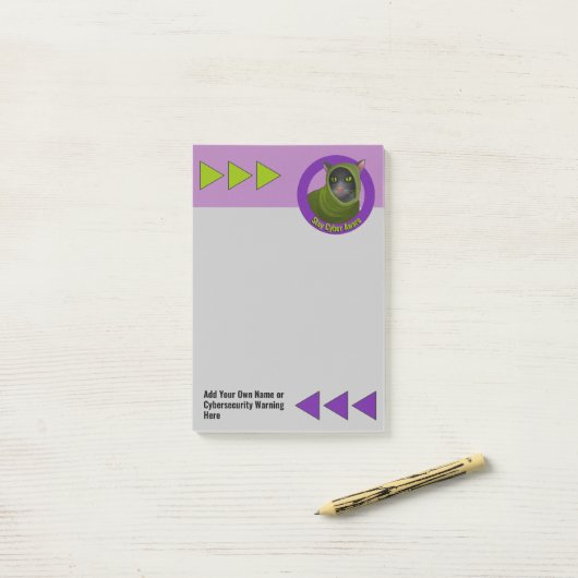 Funny Cyber Awareness Warning Cat - Custom Slogan Post-it Klebezettel (Auf Schreibtisch)
