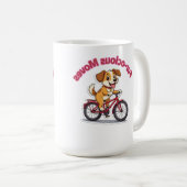 **Funny Cycling Dog – Cute Dog Riding a Bicycle Il Kaffeetasse (VorderseiteRechts)