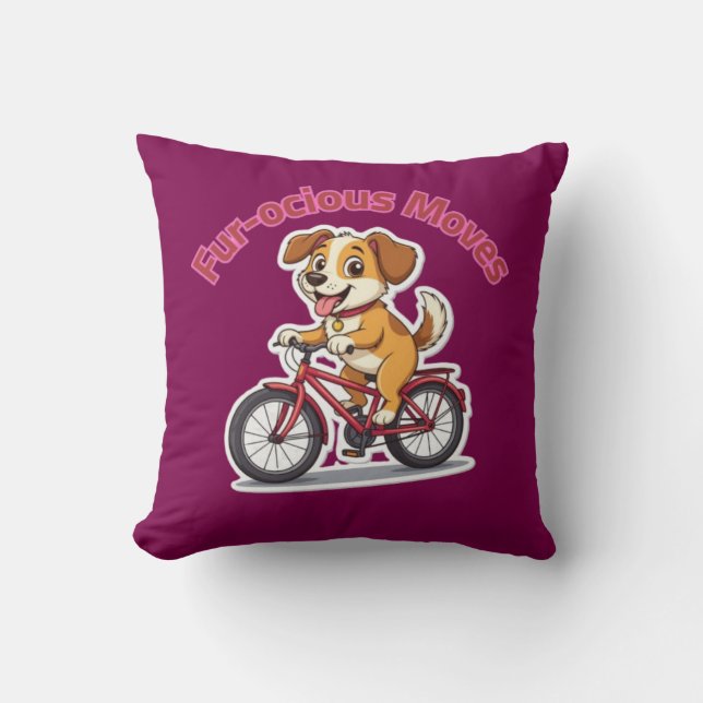 **Funny Cycling Dog – Cute Dog Riding a Bicycle Il Kissen (Vorderseite)