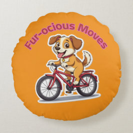 **Funny Cycling Dog – Cute Dog Riding a Bicycle Il Rundes Kissen