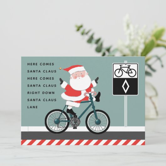 Funny Cyclist Biking Holiday Weihnachtskarten (Stehend Vorderseite)