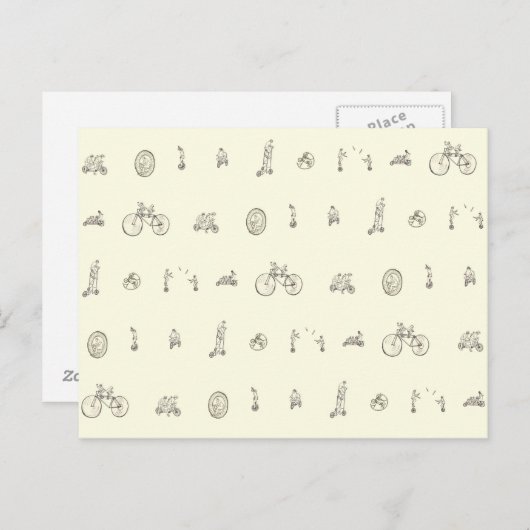 Funny Cyclists reiten Quirky Bicycles Zeichnend Ku Postkarte (Vorne/Hinten)