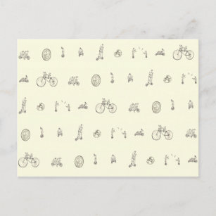 Funny Cyclists reiten Quirky Bicycles Zeichnend Ku Postkarte