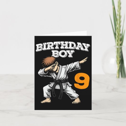 Funny Dabbing 9th Birthday Boy Karate 9 Year Old B Karte (Vorderseite)