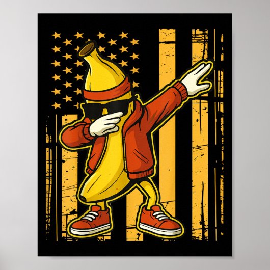 Funny Dabbing Banana Cool Frucht Dab American Flag Poster (Vorne)