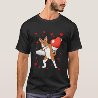 Funny Dabbing Basenji Dog Herz Valentinstag Gi T-Shirt