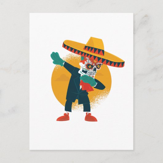 Funny Dabbing CincoDeMayo Skeleton Zucker Schädel Postkarte (Vorderseite)
