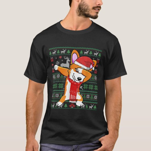 Funny Dabbing Corgi Ugly Xmas Sweater Christmas Co T-Shirt (Vorderseite)