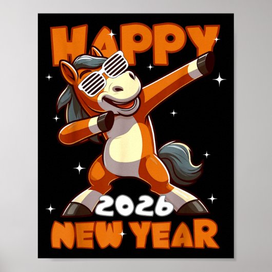 Funny Dabbing Horse Happy Lunar New Year 2026 Year Poster (Vorne)