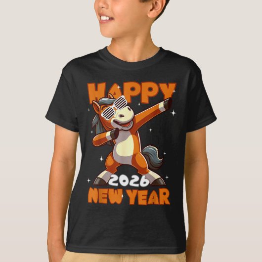 Funny Dabbing Horse Happy Lunar New Year 2026 Year T-Shirt (Vorderseite)