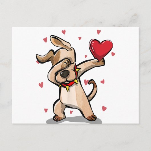 Funny Dabbing Hund Herz Valentine's Day Geschenkbo Postkarte (Vorderseite)